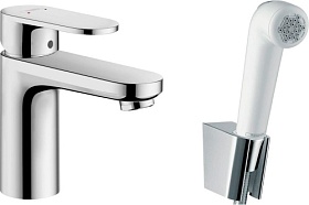 Смеситель для умывальника (раковины) Hansgrohe Vernis Blend 71215000 с гигиеническим душем хром/белый латунь