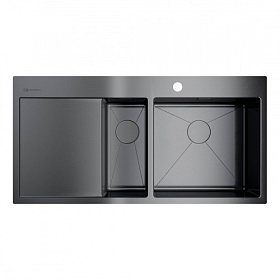 Мойка для кухни Omoikiri Akisame 100-2-GM-R 4973104 прямоуг. 100х51 глуб. 20см (толщ.1,2мм) вып. 3 1/2" (врезная) крыло слева PVD вороненая сталь