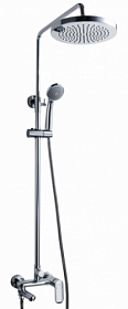 Душевая стойка с верхней тропической лейкой и смесителем для ванны/душа (короткий излив) Bravat Opal F6125183CP-A2-RUS хром круглая Водяной