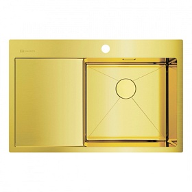 Мойка для кухни Omoikiri Akisame 78-LG-R 4973086 прямоуг. 78х51 глуб. 20см (толщ.1,2мм) вып. 3 1/2" (врезная) крыло слева PVD светлое золото