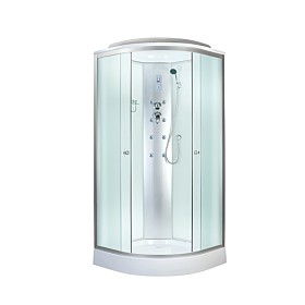 Душевая кабина 90х90х220 Aquapulse Aquacubic 4022B fabric white угловая (четверть круга) рифленые дверки мат.хром проф. задн.стенки бел.стекло верхн.