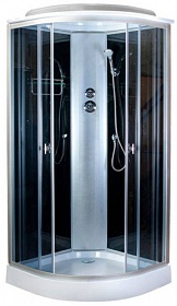 Душевая кабина 80х80х220 Aquapulse Aquacubic 4021D grey black угловая (четверть круга) тёмн.тонир.дверки мат.хром проф. задн.стенки черное стекло вер