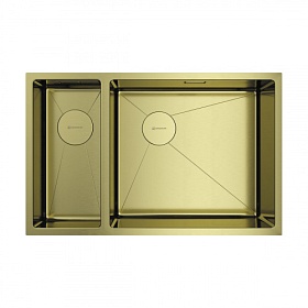 Мойка для кухни Omoikiri Taki 69-2-U/IF-LG-R 4993184 прямоуг. 69,5х44 глуб. 20см (толщ.1,2мм) вып. 3 1/2" (универсальная) PVD светлое золото Водяной