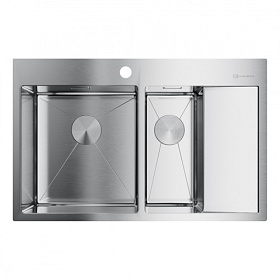 Мойка для кухни Omoikiri Akisame 78-2-IN-L 4973062 прямоуг. 78х51 глуб. 20см (толщ.1,2мм) вып. 3 1/2" (врезная) крыло справа PVD нержавеющая сталь