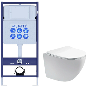 Унитаз Aquatek Европа безободковый смыв с инсталляцией Standart (комплект) сид.дюр. микролифт кнопка отдельно Set AQUATEK ЕВРОПА T-KKI1 Водяной