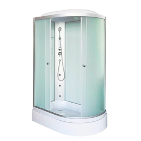 Душевая кабина 120х80х215 Dto LM720LGM+ELM асимметричная (левая) мат.дверки мат.хром проф. задн.стенки бел.стекло верхн.душ, гм вертик.