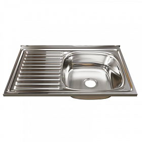 Мойка для кухни Mixline 528178 прямоуг. 80х50 глуб. 18см (толщ.0,8мм) вып. 3 1/2" (накладная) крыло слева хром