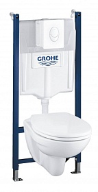 Унитаз Grohe Bau Ceramic с инсталляцией Solido (комплект) сид.дюр. микролифт, кнопка Skate белая 39117000 Водяной