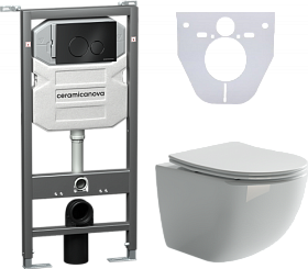 Унитаз Ceramica Nova Forma безободковый смыв с инсталляцией Envision (комплект) сид.дюр. микролифт, кнопка Round чёрная CN3009_1001B_1000 Водяной