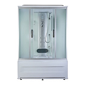 Душевая кабина 170х85х220 Aquapulse 3312B fabric white прямоугольная рифленые дверки мат.хром проф. задн.стенки бел.стекло верхн.душ, гм вертик.,ван