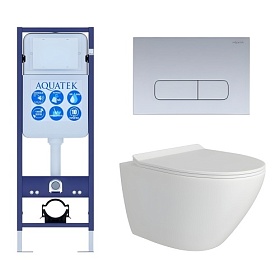 Унитаз Teymi Lina Pro Vortex безободковый смыв Торнадо с инсталляцией Aquatek Standart (комплект) сид.дюр. микролифт кнопка хром матовый (T40112+14)