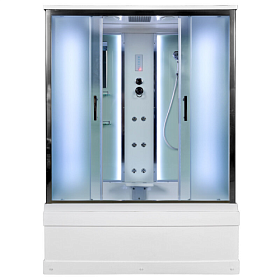 Душевая кабина 170х90х220 Dto EM4517LED+GM прямоугольная рифленые дверки хром проф. задн.стенки бел.стекло верхн.душ, гм вертик.,ванна