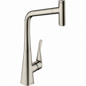 Смеситель для кухни (мойки) Hansgrohe Metris Select 14884800 вытяжной излив сталь латунь Водяной