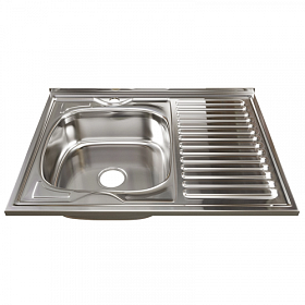 Мойка для кухни Mixline 528016 прямоуг. 80х60 глуб. 16см (толщ.0,6мм) вып. 3 1/2" (накладная) крыло справа хром