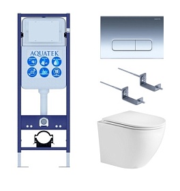 Унитаз Weltwasser безободковый смыв Торнадо с инсталляцией Aquatek Standart (комплект) сид.дюр. микролифт кнопка хром глянец SET AQUATEK WW 043GL-WT