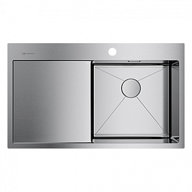 Мойка для кухни Omoikiri Akisame 86-IN-R 4993763 прямоуг. 86х51 глуб. 20см (толщ.1,2мм) вып. 3 1/2" (врезная) крыло слева PVD нержавеющая сталь