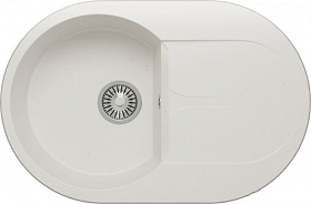 Мойка для кухни Polygran Atol ATOL-760.36 овальная 76х50 глуб. 20см вып. 3 1/2" (врезная) крыло универсал белый хлопок