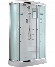 Душевая кабина 120х85х225 Timo Lux T-7702R асимметричная (правая) прозр.дверки хром проф. задн.стенки бел.стекло верхн.душ, гм вертик.