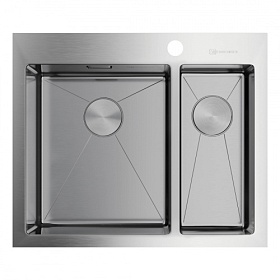 Мойка для кухни Omoikiri Akisame 60-2-IN-L 4993775 прямоуг. 60,5х51 глуб. 20см (толщ.1,2мм) вып. 3 1/2" (врезная) PVD нержавеющая сталь