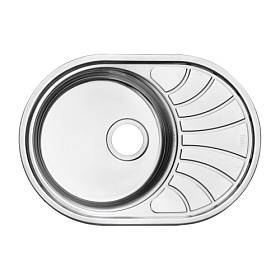 Мойка для кухни Iddis Suno S SUN65SDi77 овальная 65х46 глуб. 18см (толщ.0,8мм) вып. 3 1/2" (врезная) крыло универсал хром