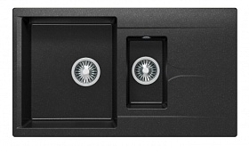Мойка для кухни Polygran Brig BRIG-870.16 прямоуг. 87х50 глуб. 20см вып. 3 1/2" (врезная) крыло справа чёрная