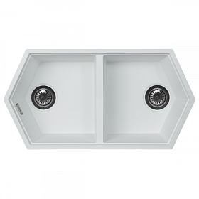 Мойка для кухни KitKraken Gulf Galdhopiggen white K-850.2B.9010 трапеция 85х44,4 глуб. 22,2см вып. 3 1/2" (врезная, подстольная) белая