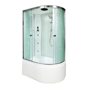 Душевая кабина 120х80х220 Dto EM4512LGM асимметричная (левая) мат.дверки мат.хром проф. задн.стенки бел.стекло верхн.душ, гм вертик.