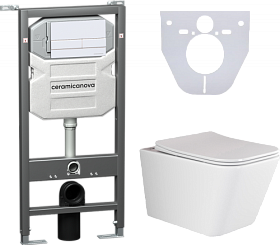 Унитаз Ceramica Nova Metric безободковый смыв с инсталляцией Envision (комплект) сид.дюр. микролифт, кнопка Flat белая CN3007_1002W_1000