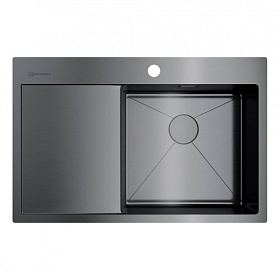 Мойка для кухни Omoikiri Akisame 78-GM-R 4973100 прямоуг. 78х51 глуб. 20см (толщ.1,2мм) вып. 3 1/2" (врезная) крыло слева PVD вороненая сталь