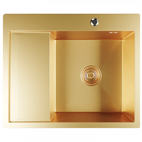 Мойка для кухни Mixline Pro 552927 прямоуг. 60х50 глуб. 20см (толщ.3мм) вып. 3 1/2" (врезная) крыло слева PVD золото