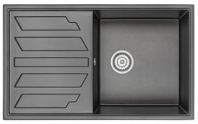 Мойка для кухни Granula GR-8601 прямоуг. 86х50 глуб. 20см вып. 3 1/2" (врезная) крыло универсал чёрная