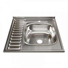 Мойка для кухни Mixline 528019 квадратная 60х60 глуб. 18см (толщ.0,8мм) вып. 3 1/2" (накладная) крыло слева хром