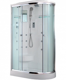 Душевая кабина 120х85х225 Timo Lux T-7702L асимметричная (левая) прозр.дверки хром проф. задн.стенки бел.стекло верхн.душ, гм вертик.