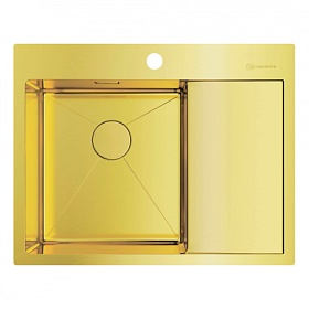 Мойка для кухни Omoikiri Akisame 65-LG-L 4973083 прямоуг. 65х51 глуб. 20см (толщ.1,2мм) вып. 3 1/2" (врезная) крыло справа PVD светлое золото