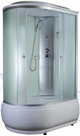 Душевая кабина 120х80х220 Aquapulse Aquacubic 4006C R fabric white асимметричная (правая) рифленые дверки мат.хром проф. задн.стенки бел.стекло верхн