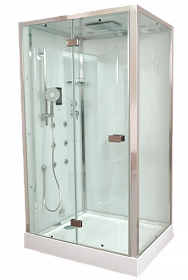 Душевая кабина 120х90х220 Timo Premium H-511R прямоугольная прозр.дверки хром проф. задн.стенки мат.стекло верхн.душ, гм вертик.