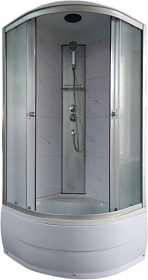 Душевая кабина 90х90х220 Aquapulse 4002E fabric white marble угловая (четверть круга) рифленые дверки мат.хром проф. задн. стенки акрил белый мрамор
