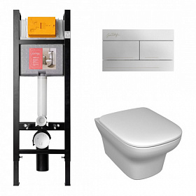 Унитаз Jacob Delafon Vox безободковый смыв с инсталляцией (комплект) сид.термодюр микролифт, кнопка хром E21770RU-00