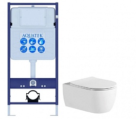 Унитаз Aquatek Европа безободковый смыв с инсталляцией Standart (комплект) сид.дюр. микролифт кнопка отдельно Set AQUATEK ЕВРОПА New