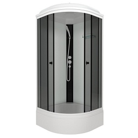Душевая кабина 90х90х231,5 Triton Грэй-Вайт В Щ0000067301 угловая (четверть круга) тёмн.тонир.дверки черный проф. задн.стенки бел.стекло верхн.душ