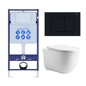 Унитаз Aquatek Классик безободковый смыв с инсталляцией Standart (комплект) сид.дюр. микролифт кнопка чёрная SET AQUATEK КЛАССИК cm-012 4в1