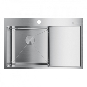 Мойка для кухни Omoikiri Akisame 78-IN-L 4973060 прямоуг. 78х51 глуб. 20см (толщ.1,2мм) вып. 3 1/2" (врезная) крыло справа PVD нержавеющая сталь