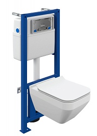 Унитаз Cersanit Crea Square Clean On безободковый смыв с инсталляцией Link Pro (комплект) сид.дюр. ультратон. микролифт, кнопка отдельно 63997 Водяной