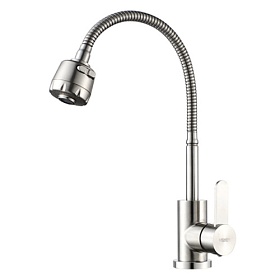 Смеситель для кухни (мойки) Ledeme L74304 гибкий излив матов.хром нерж. сталь
