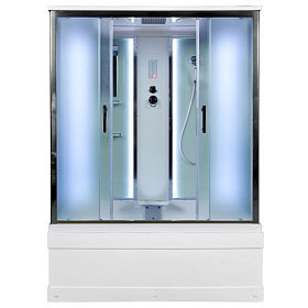 Душевая кабина 170х90х220 Dto EM4517LED прямоугольная рифленые дверки хром проф. задн.стенки бел.стекло верхн.душ, ванна