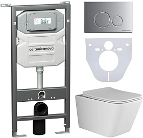 Унитаз Ceramica Nova Metric безободковый смыв с инсталляцией Envision (комплект) сид.дюр. микролифт, кнопка Round хром матовый CN3007_1001M_1000