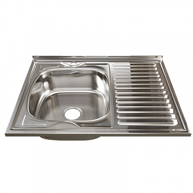 Мойка для кухни Mixline 528180 прямоуг. 80х60 глуб. 18см (толщ.0,8мм) вып. 3 1/2" (накладная) крыло справа хром