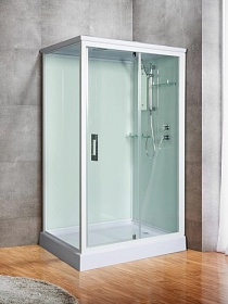 Душевая кабина 100х80х217 River Tana 100/80 10000003119 прямоугольная прозр.дверки белый проф. задн.стенки бел.стекло верхн.душ