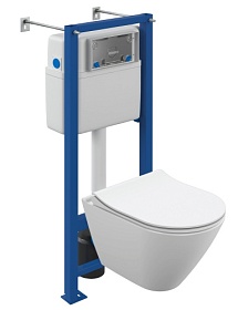 Унитаз Cersanit City Smart CO DPL EO slim безободковый смыв с инсталляцией Vector LP (комплект) сид.дюр. ультратон. микролифт, кнопка отдельно 649 Водяной