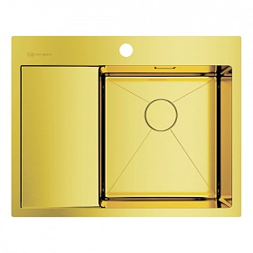 Мойка для кухни Omoikiri Akisame 65-LG-R 4973084 прямоуг. 65х51 глуб. 20см (толщ.1,2мм) вып. 3 1/2" (врезная) крыло слева PVD светлое золото